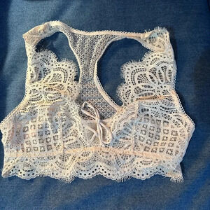 Lace Bralette Crop Top in Cream - Delicate Floral Sheer Design